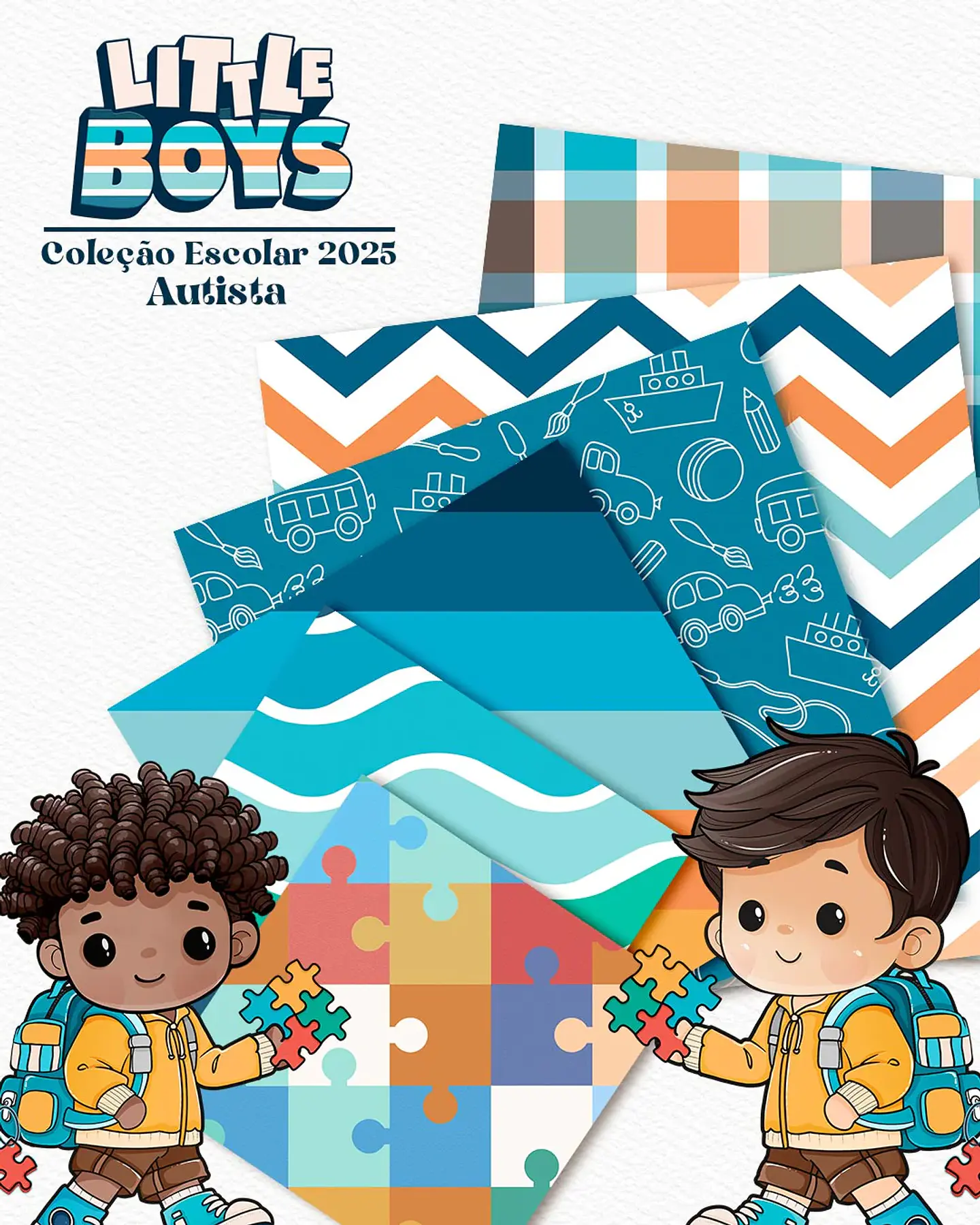 Kit Digital Little Boys - Meninos + Papéis Coordenados - 5