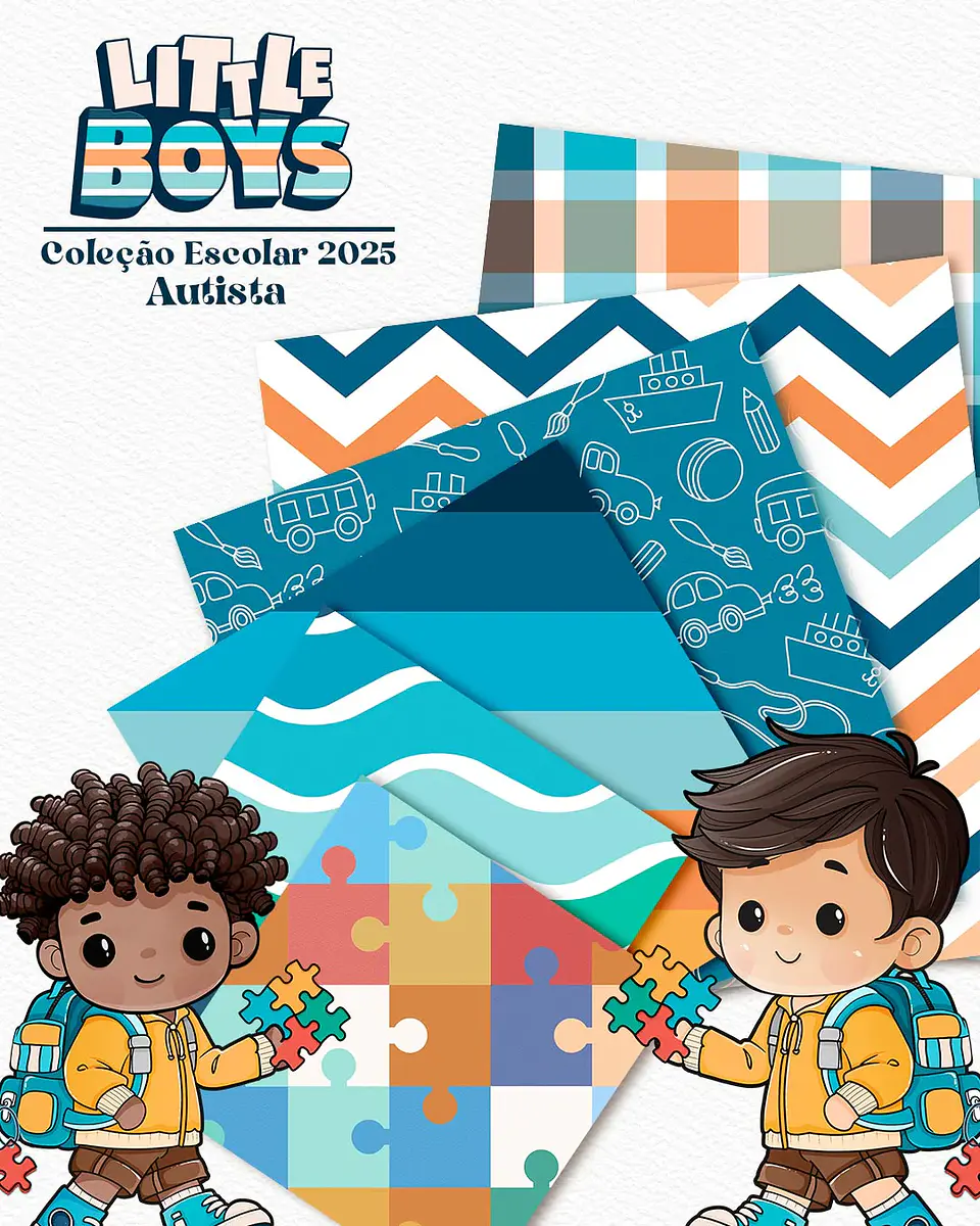 Kit Digital Little Boys - Meninos + Papéis Coordenados - 5