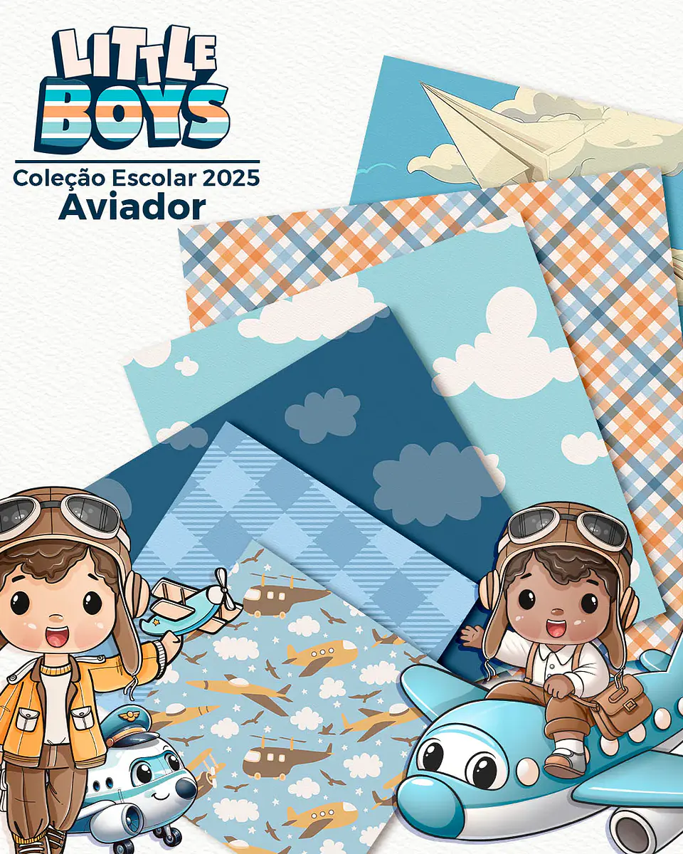 Kit Digital Little Boys - Meninos + Papéis Coordenados - 6