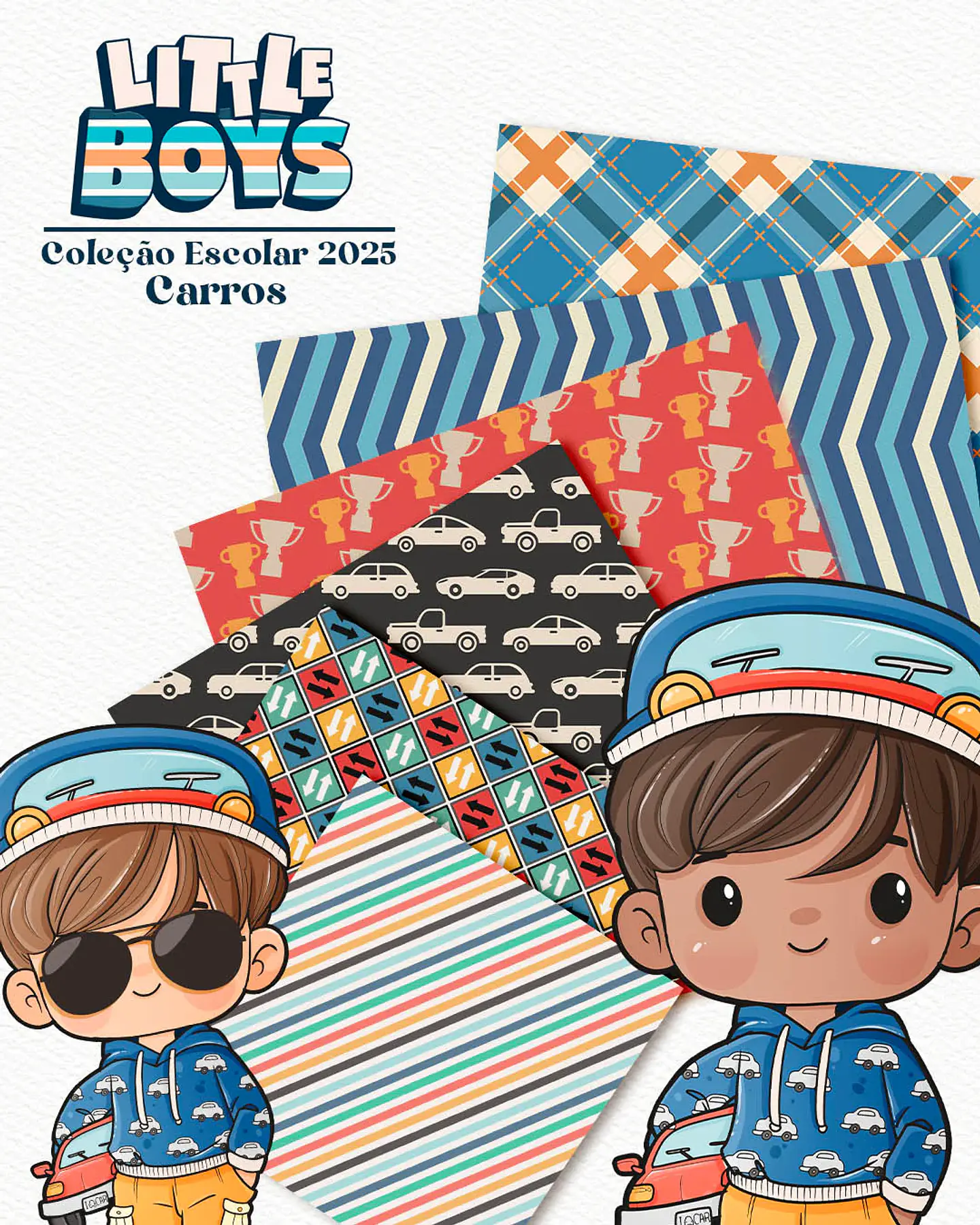 Kit Digital Little Boys - Meninos + Papéis Coordenados - 9