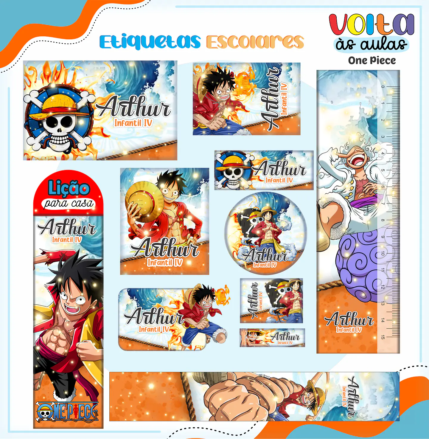 Arquivo Etiqueta Escolar One Piece - Lina 1