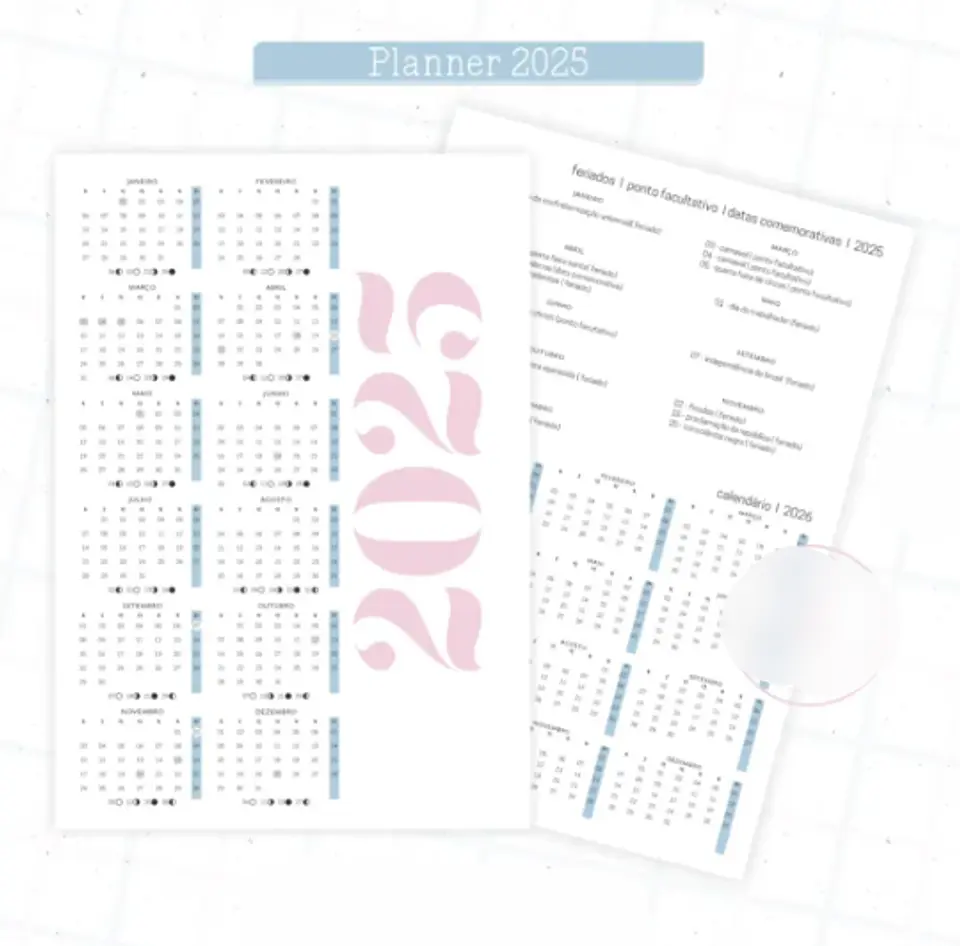 Arquivo Planner Floral 2025 Azul e Rosa - Criativa Afetiva 2