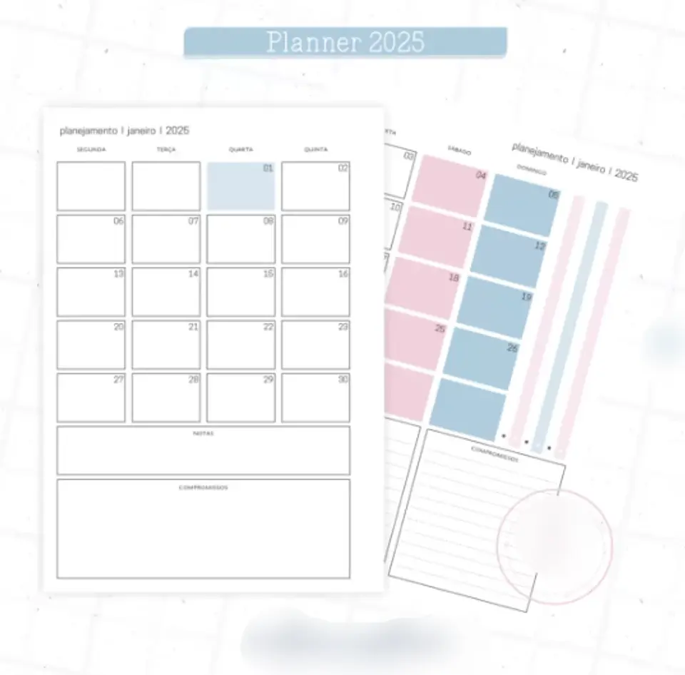 Arquivo Planner Floral 2025 Azul e Rosa - Criativa Afetiva 9