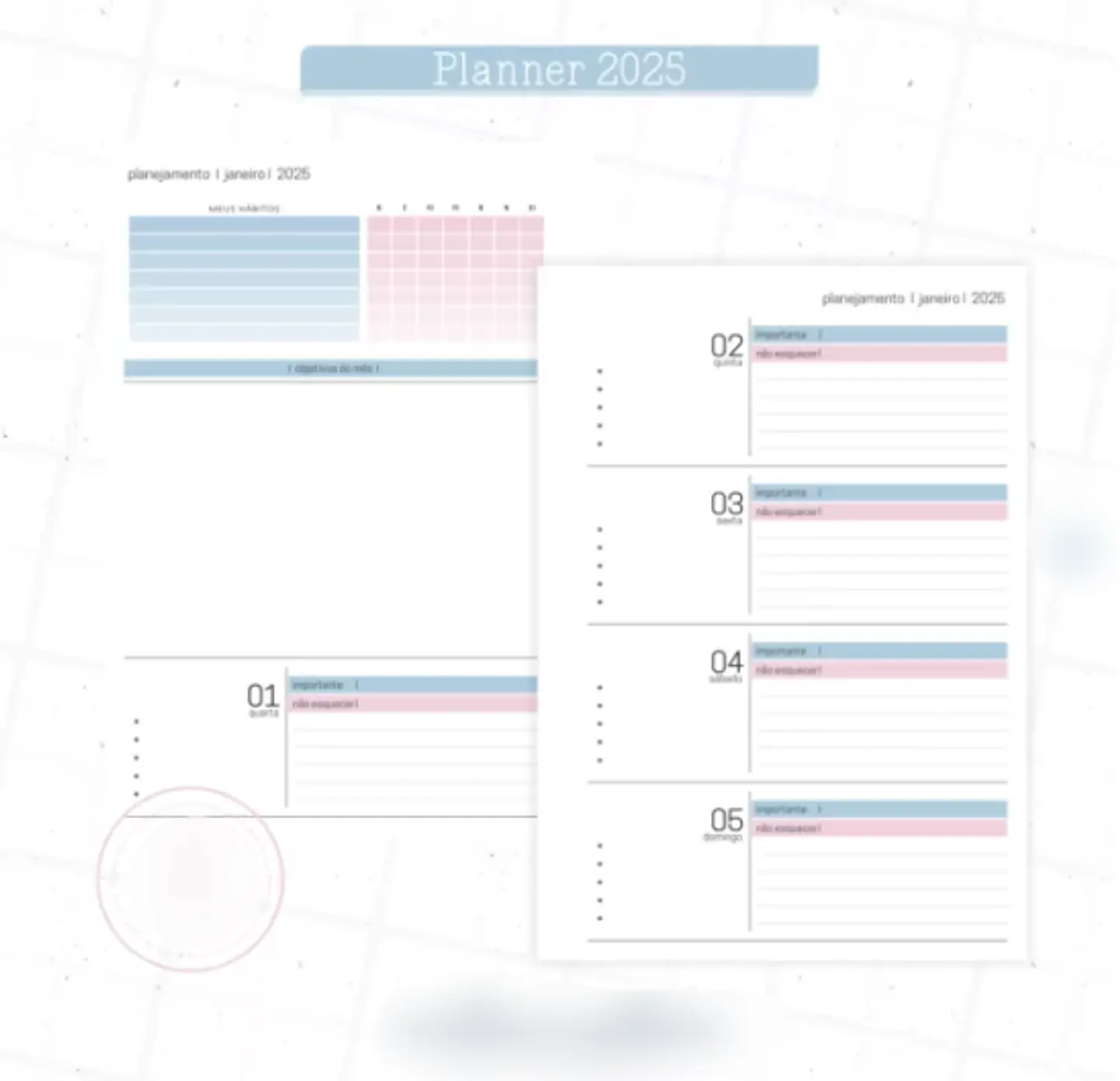 Arquivo Planner Floral 2025 Azul e Rosa - Criativa Afetiva 10