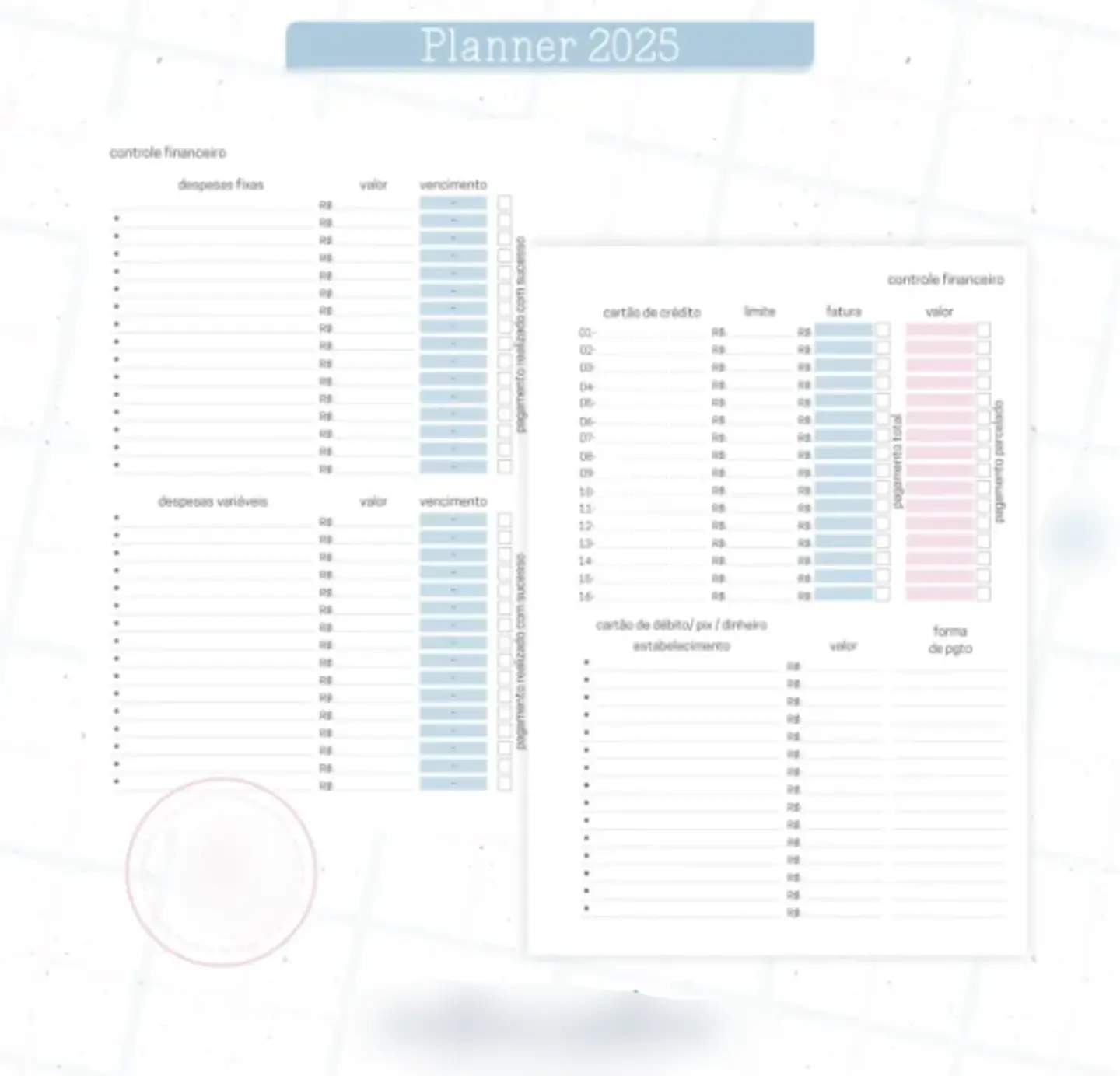 Arquivo Planner Floral 2025 Azul e Rosa - Criativa Afetiva 11