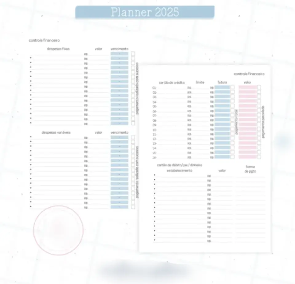 Arquivo Planner Floral 2025 Azul e Rosa - Criativa Afetiva 11