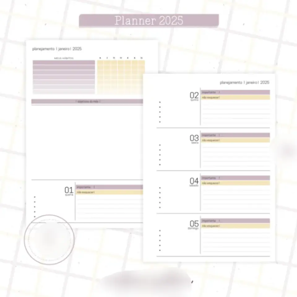 Arquivo Planner Floral 2025 Lilás e Amarelo - Criativa Afetiva 9