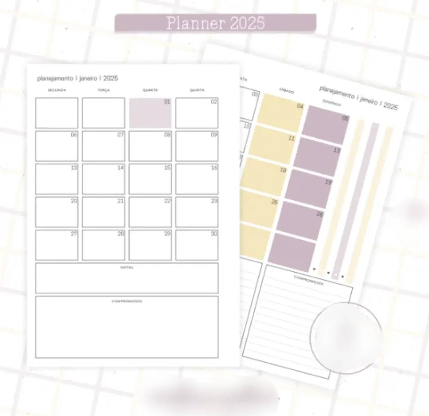 Arquivo Planner Floral 2025 Lilás e Amarelo - Criativa Afetiva 10