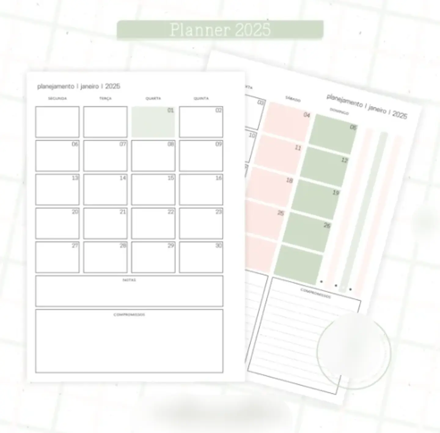 Arquivo Planner Floral 2025 Verde e Salmão - Criativa Afetiva 5