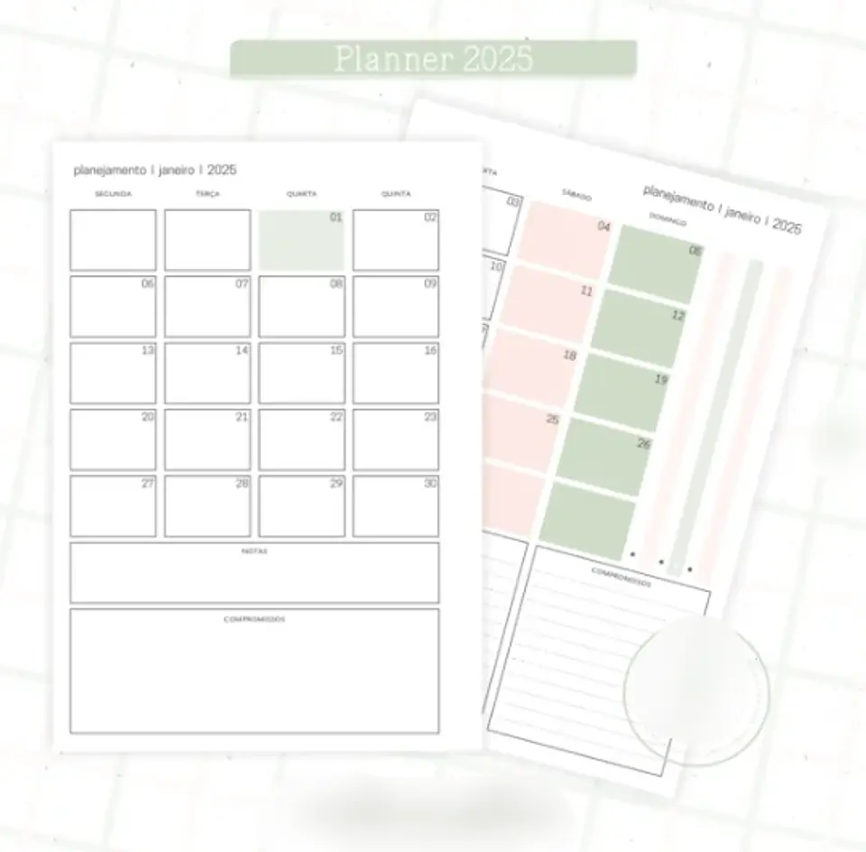 Arquivo Planner Floral 2025 Verde e Salmão - Criativa Afetiva 5