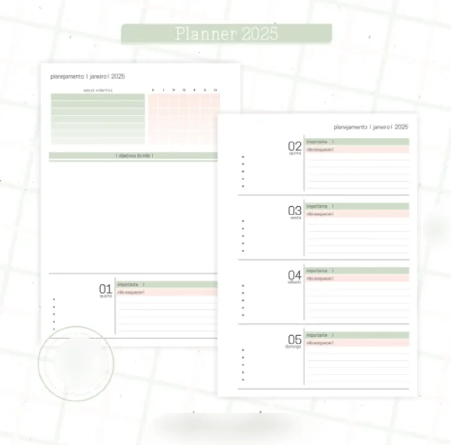 Arquivo Planner Floral 2025 Verde e Salmão - Criativa Afetiva 6