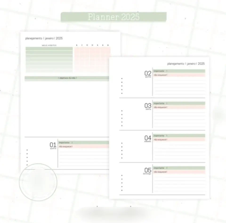 Arquivo Planner Floral 2025 Verde e Salmão - Criativa Afetiva 6
