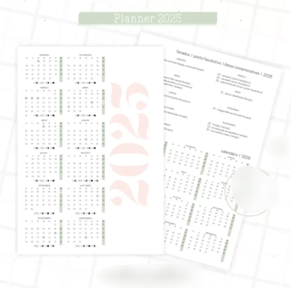 Arquivo Planner Floral 2025 Verde e Salmão - Criativa Afetiva 11