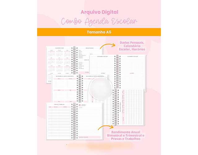 Arquivo Combo Agenda Escolar A5 e Quadrada - BRANCO PAPEL