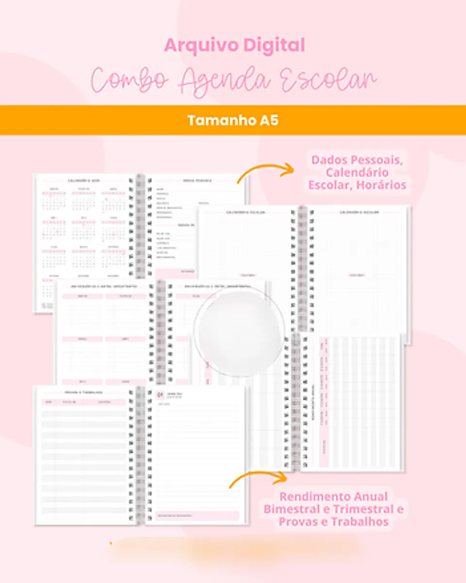 Arquivo Combo Agenda Escolar A5 e Quadrada - BRANCO PAPEL 5