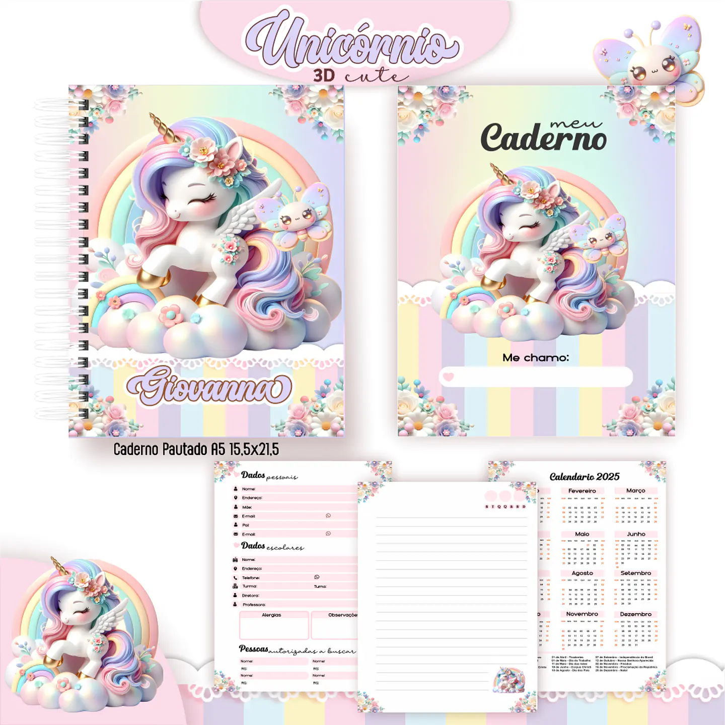 Arquivo Encadernação Kit Escolar Unicórnio Candy - PAMELLA 2