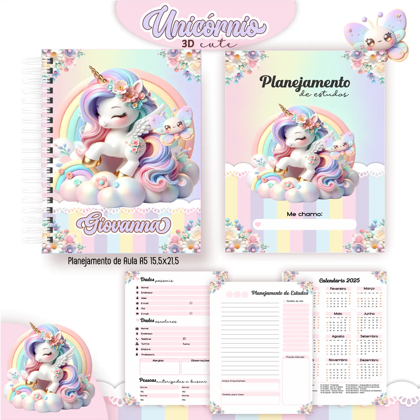 Arquivo Encadernação Kit Escolar Unicórnio Candy - PAMELLA 3