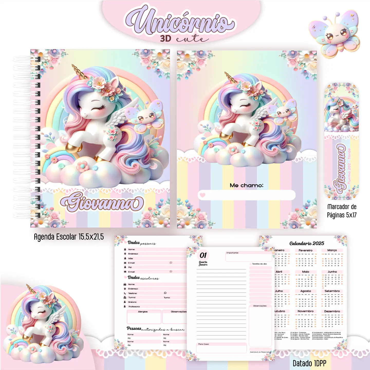 Arquivo Encadernação Kit Escolar Unicórnio Candy - PAMELLA 6