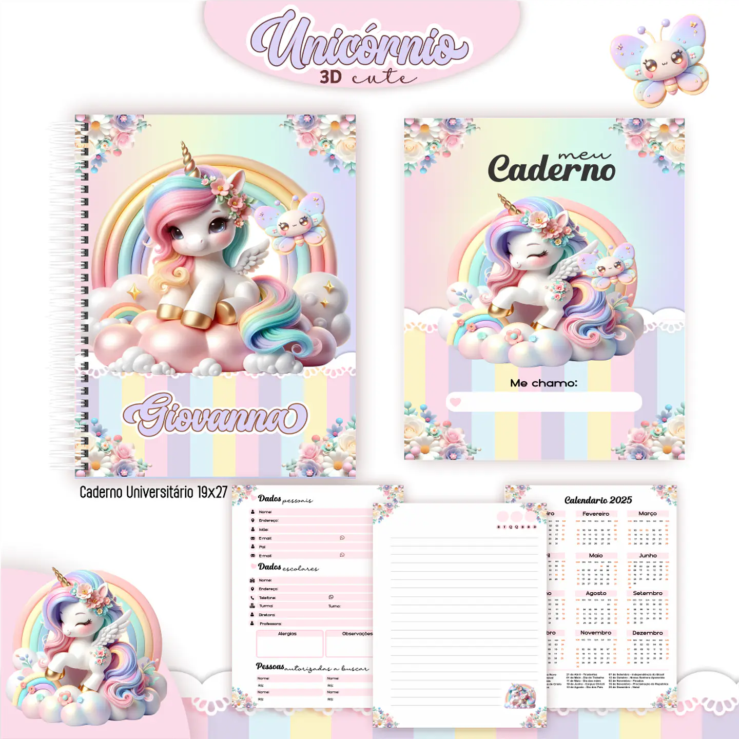 Arquivo Encadernação Kit Escolar Unicórnio Candy - PAMELLA 8