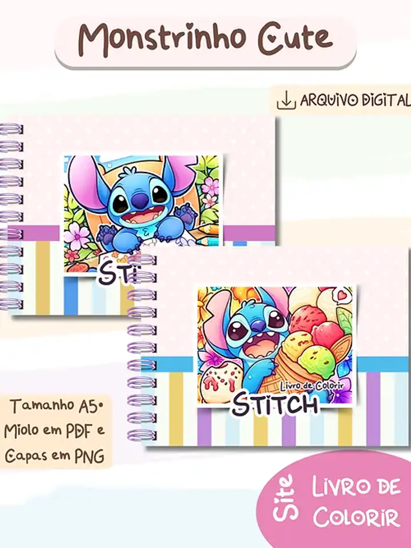 Arquivo Livro de Colorir Stitch Monstrinhos Cute V2 - bia shaina 1