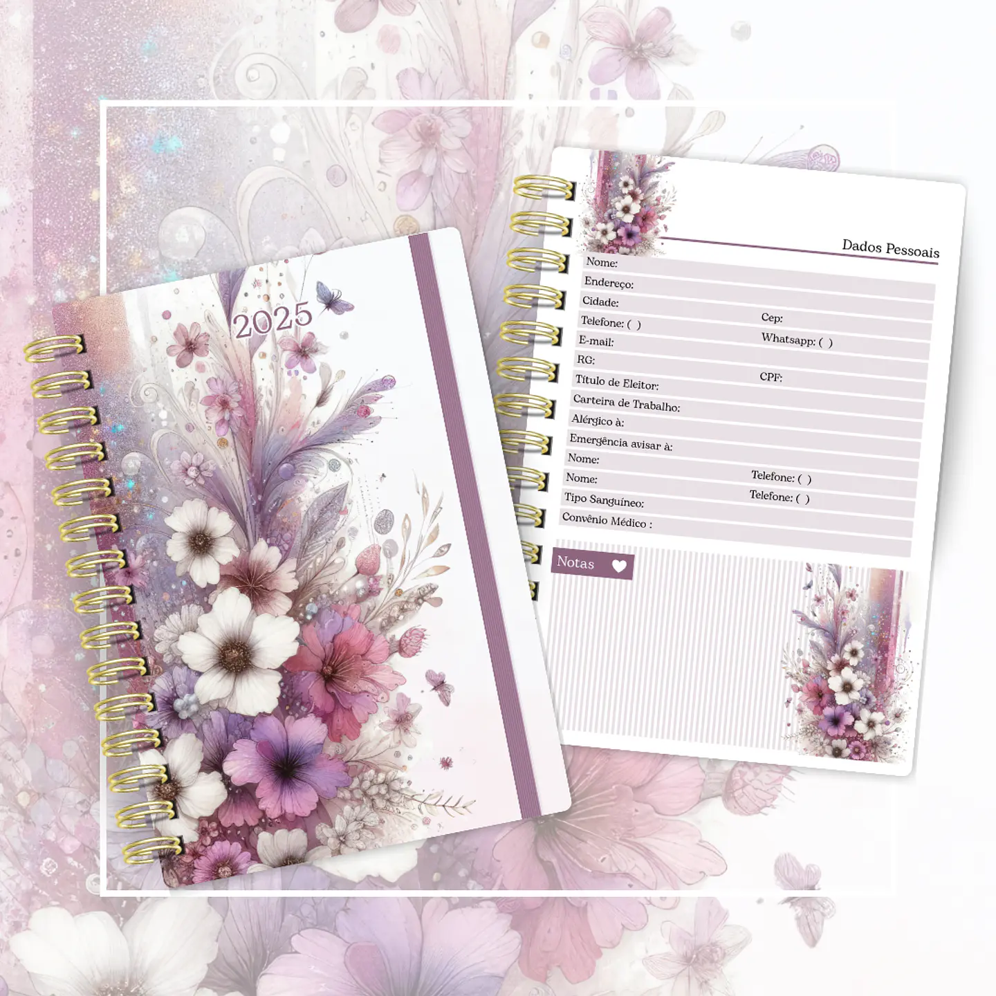 Arquivo Agenda A5 Floral Lilás + Bloquinho N4 - CUTE CORTE 2