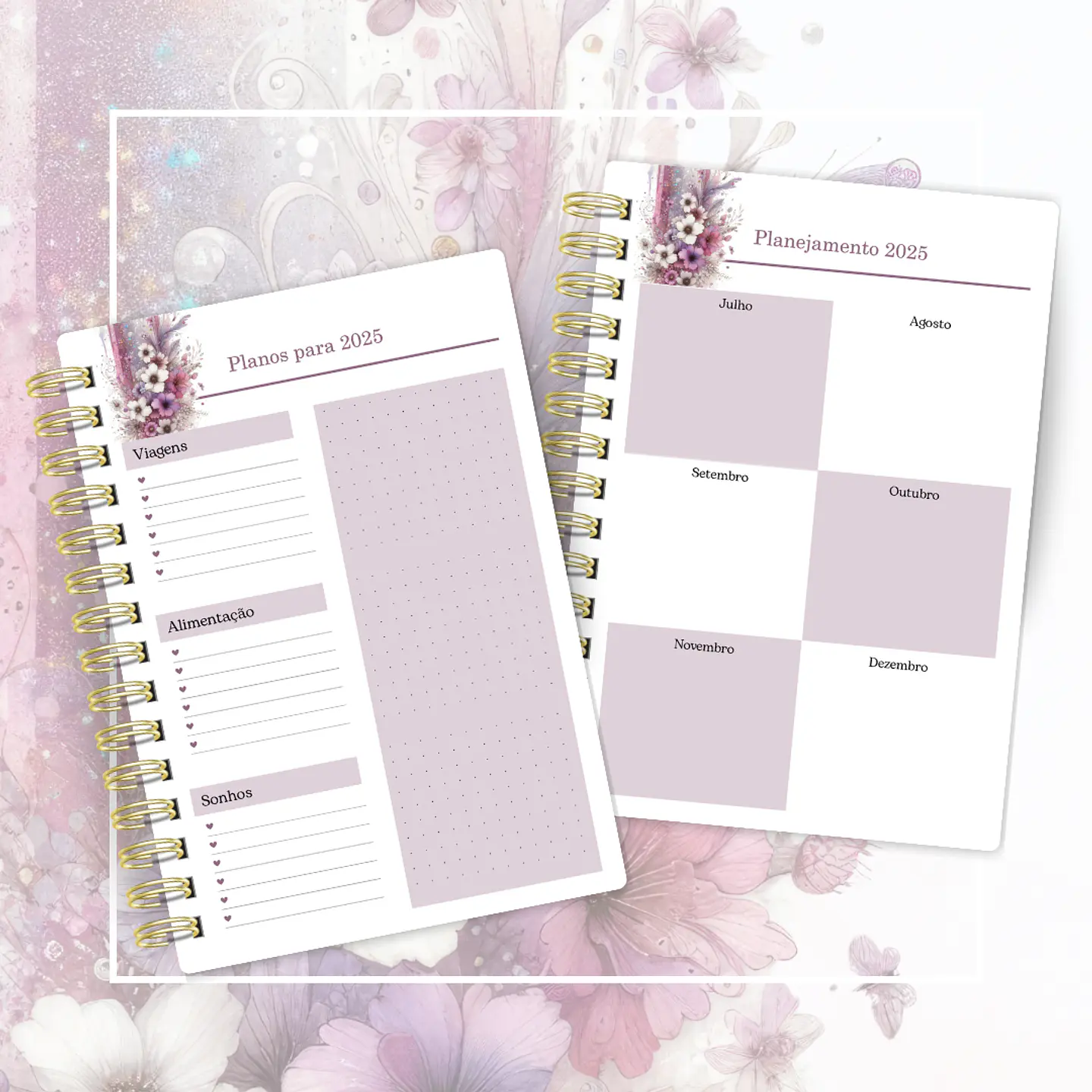 Arquivo Agenda A5 Floral Lilás + Bloquinho N4 - CUTE CORTE 4