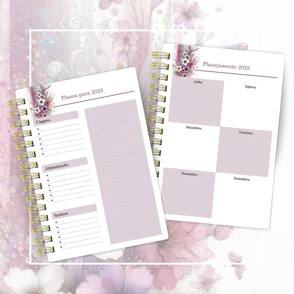 Arquivo Agenda A5 Floral Lilás + Bloquinho N4 - CUTE CORTE 4