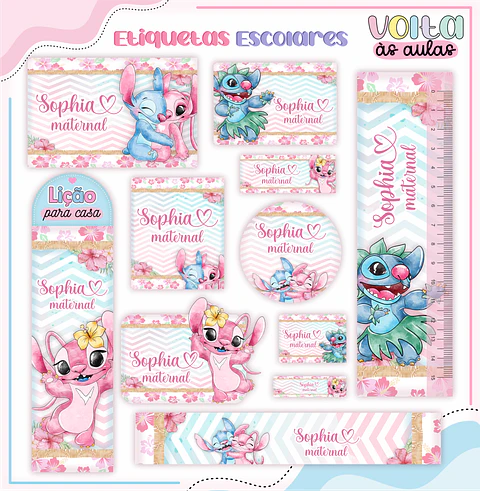 Arquivo Etiqueta Escolar Stitch Menina