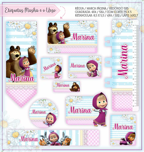 Arquivo Etiqueta Escolar Masha e o Urso