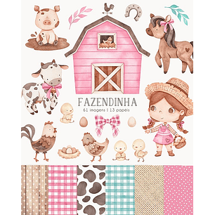 Kit Digital Fazendinha Rosa Aquarela - NI ESTUDIO