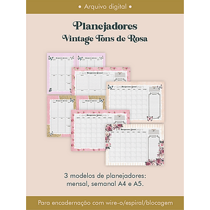 Arquivo Combo Planejadores Vintagens Tons de Rosa - Perfeito Miolo