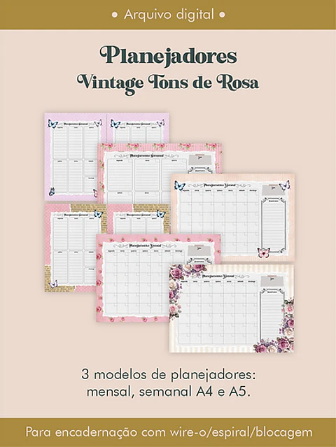 Arquivo Combo Planejadores Vintagens Tons de Rosa - Perfeito Miolo