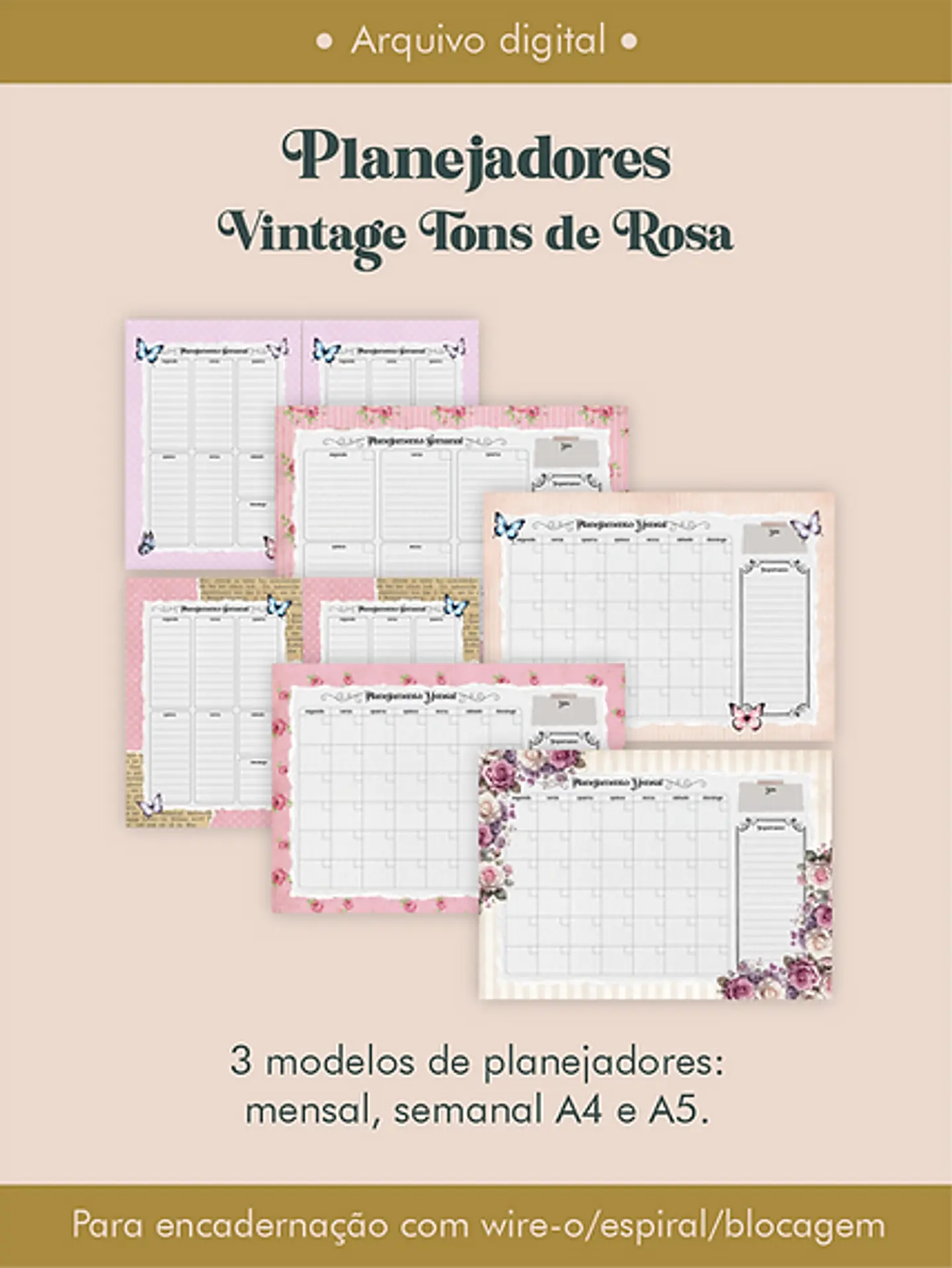 Arquivo Combo Planejadores Vintagens Tons de Rosa - Perfeito Miolo 1