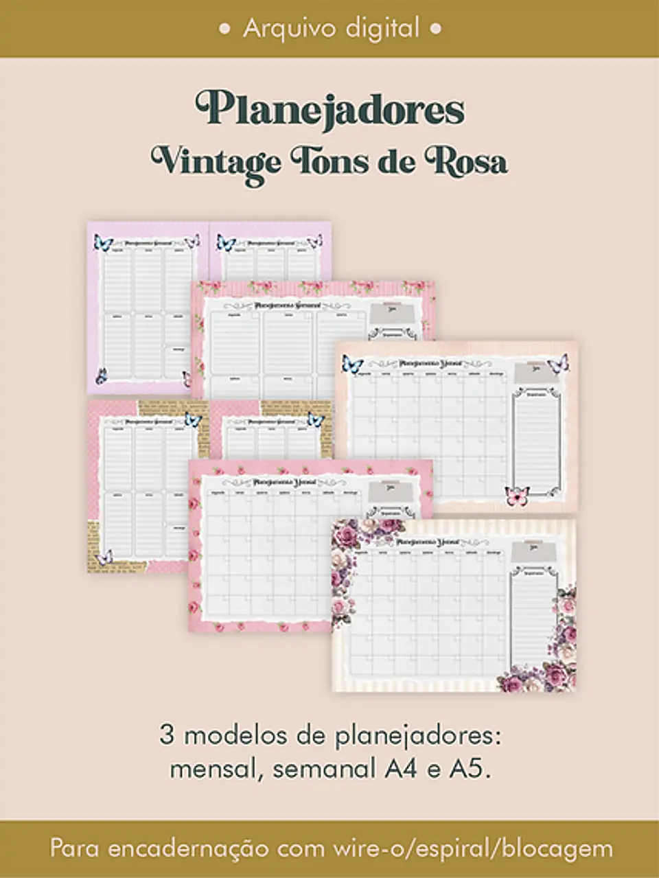 Arquivo Combo Planejadores Vintagens Tons de Rosa - Perfeito Miolo 1