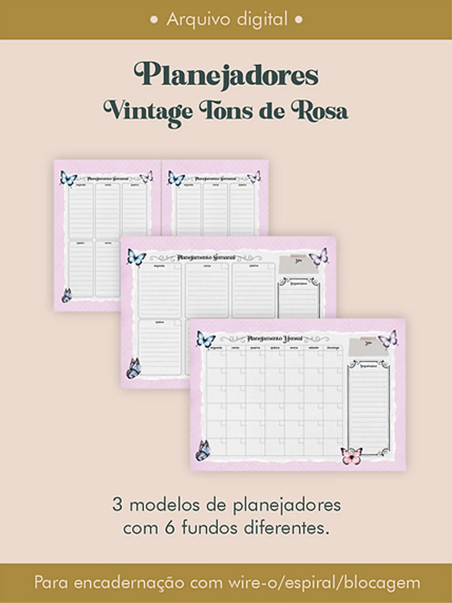 Arquivo Combo Planejadores Vintagens Tons de Rosa - Perfeito Miolo 2