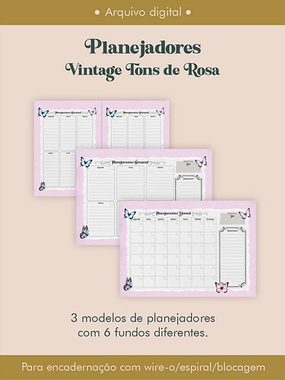 Arquivo Combo Planejadores Vintagens Tons de Rosa - Perfeito Miolo 2