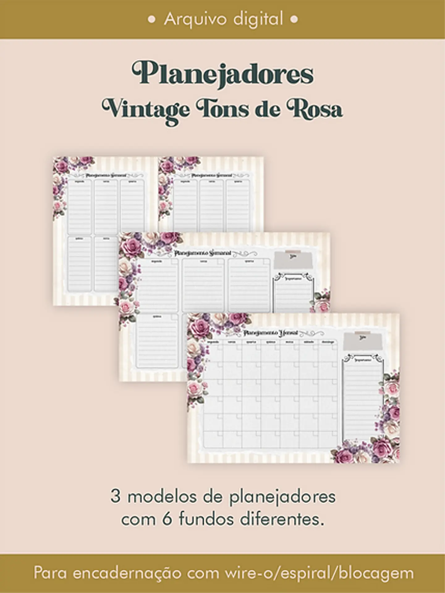 Arquivo Combo Planejadores Vintagens Tons de Rosa - Perfeito Miolo 3