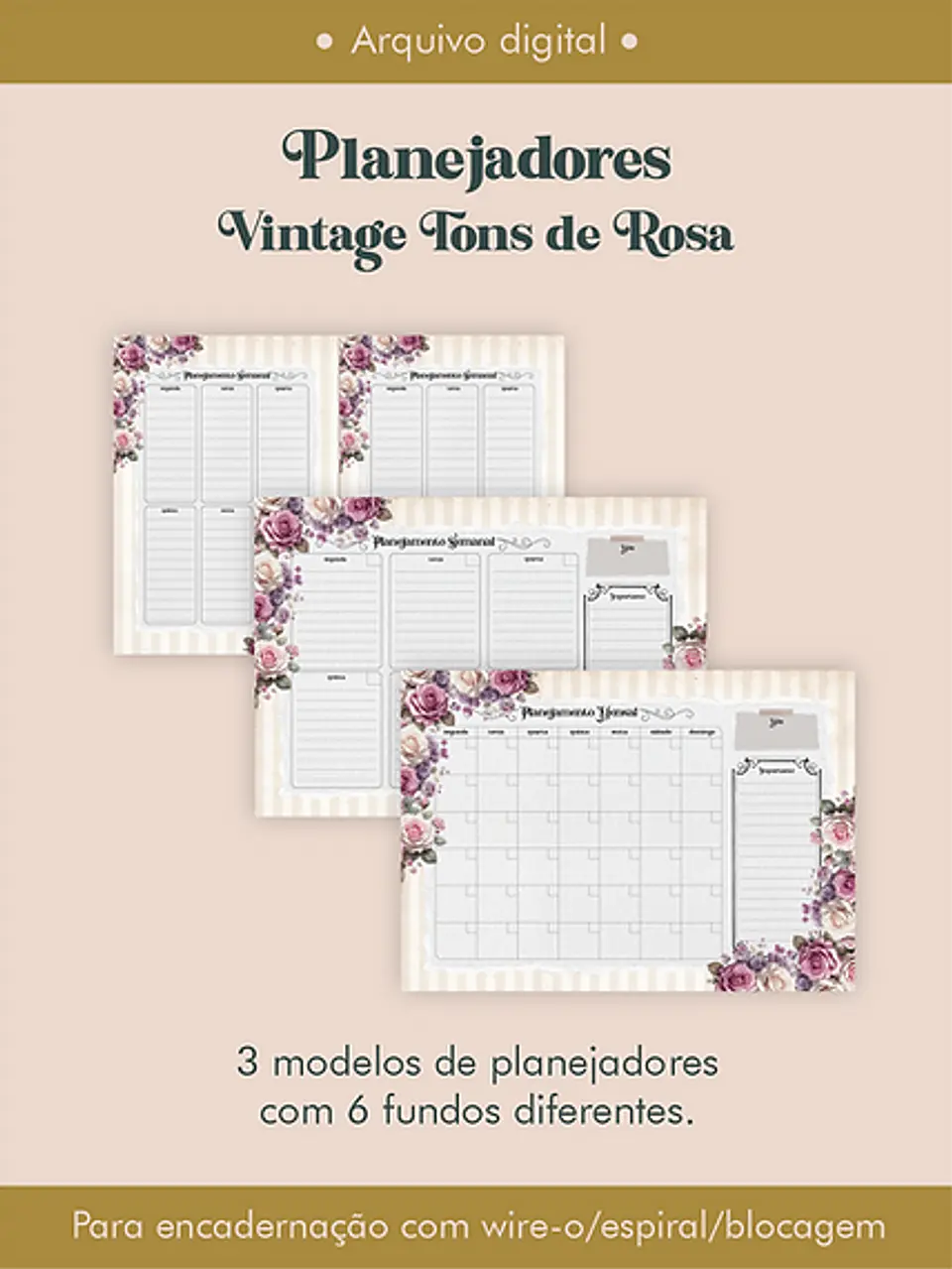 Arquivo Combo Planejadores Vintagens Tons de Rosa - Perfeito Miolo 3
