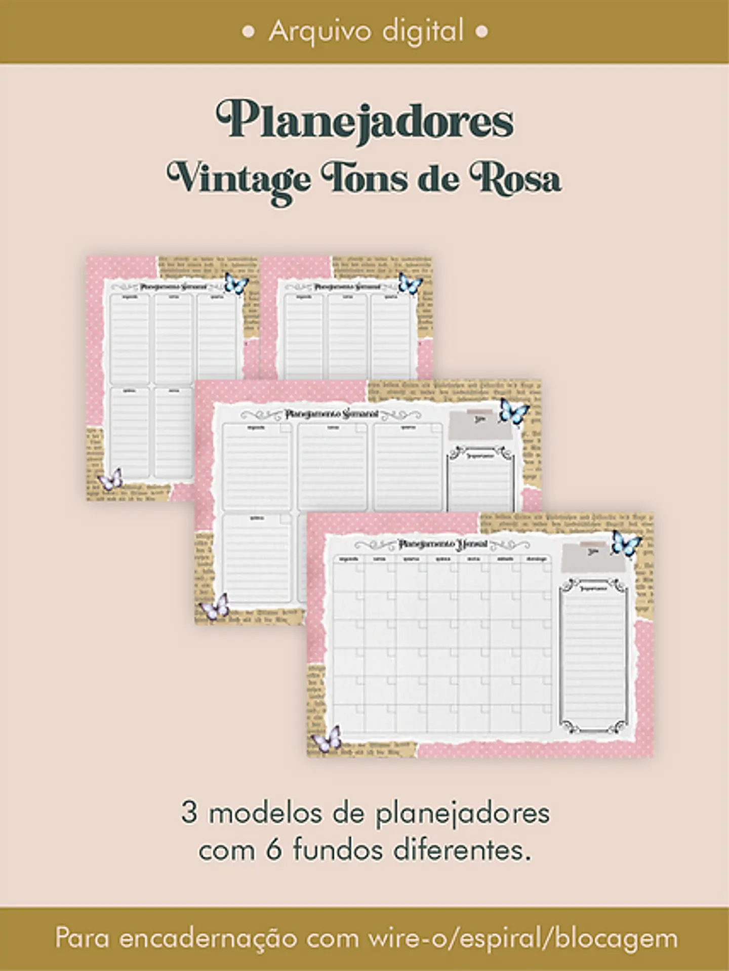 Arquivo Combo Planejadores Vintagens Tons de Rosa - Perfeito Miolo 4