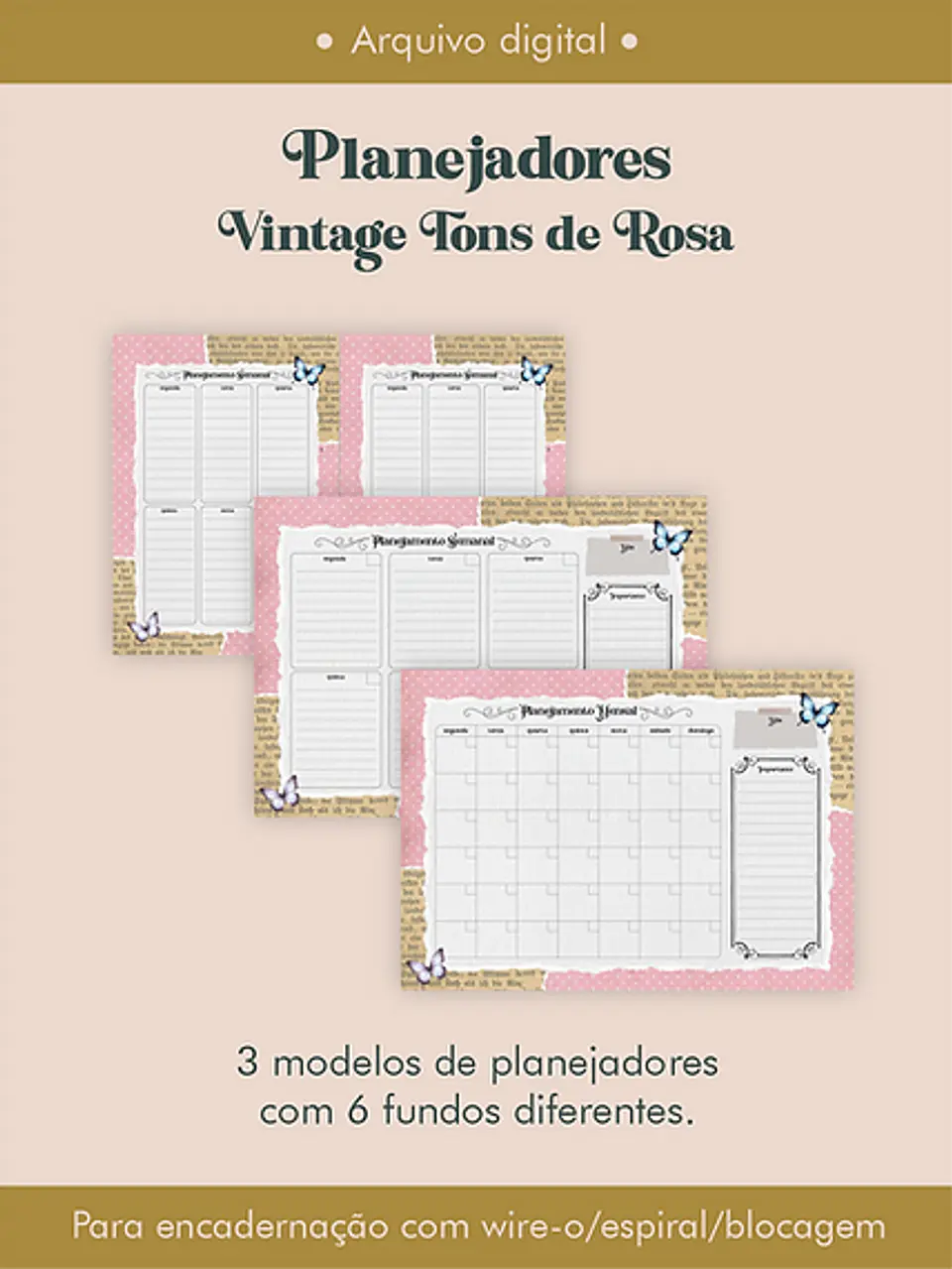 Arquivo Combo Planejadores Vintagens Tons de Rosa - Perfeito Miolo 4
