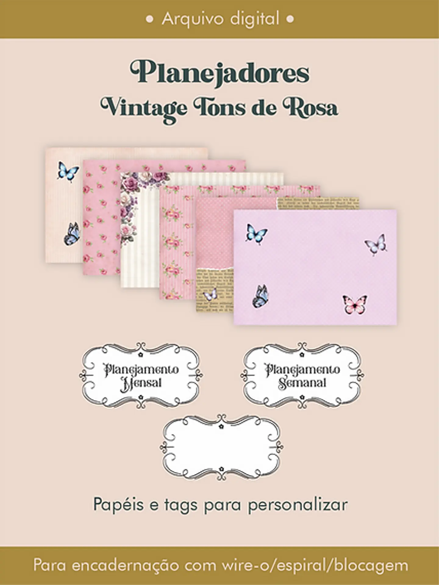 Arquivo Combo Planejadores Vintagens Tons de Rosa - Perfeito Miolo 5