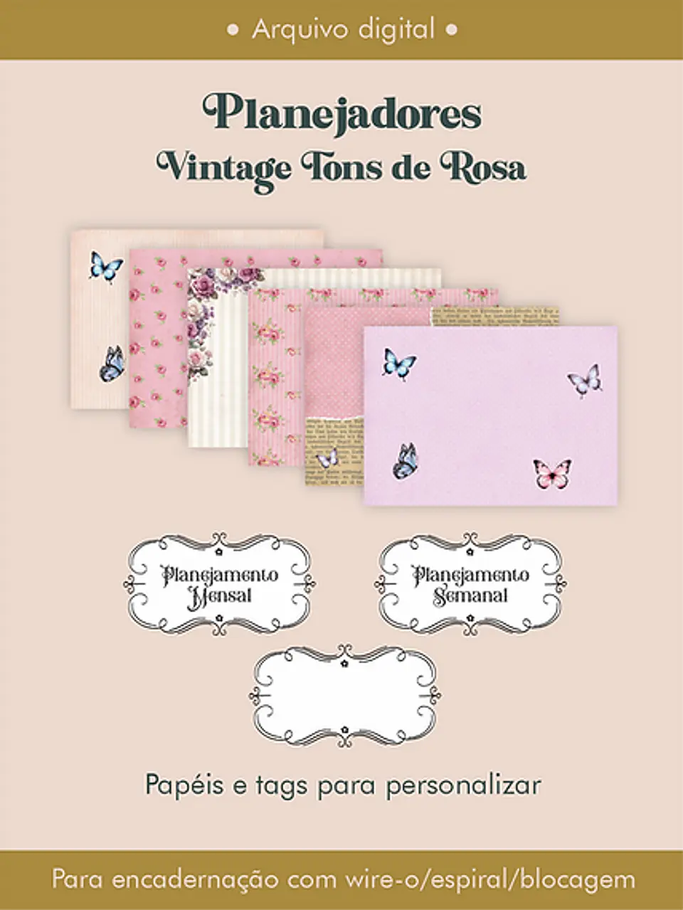 Arquivo Combo Planejadores Vintagens Tons de Rosa - Perfeito Miolo 5
