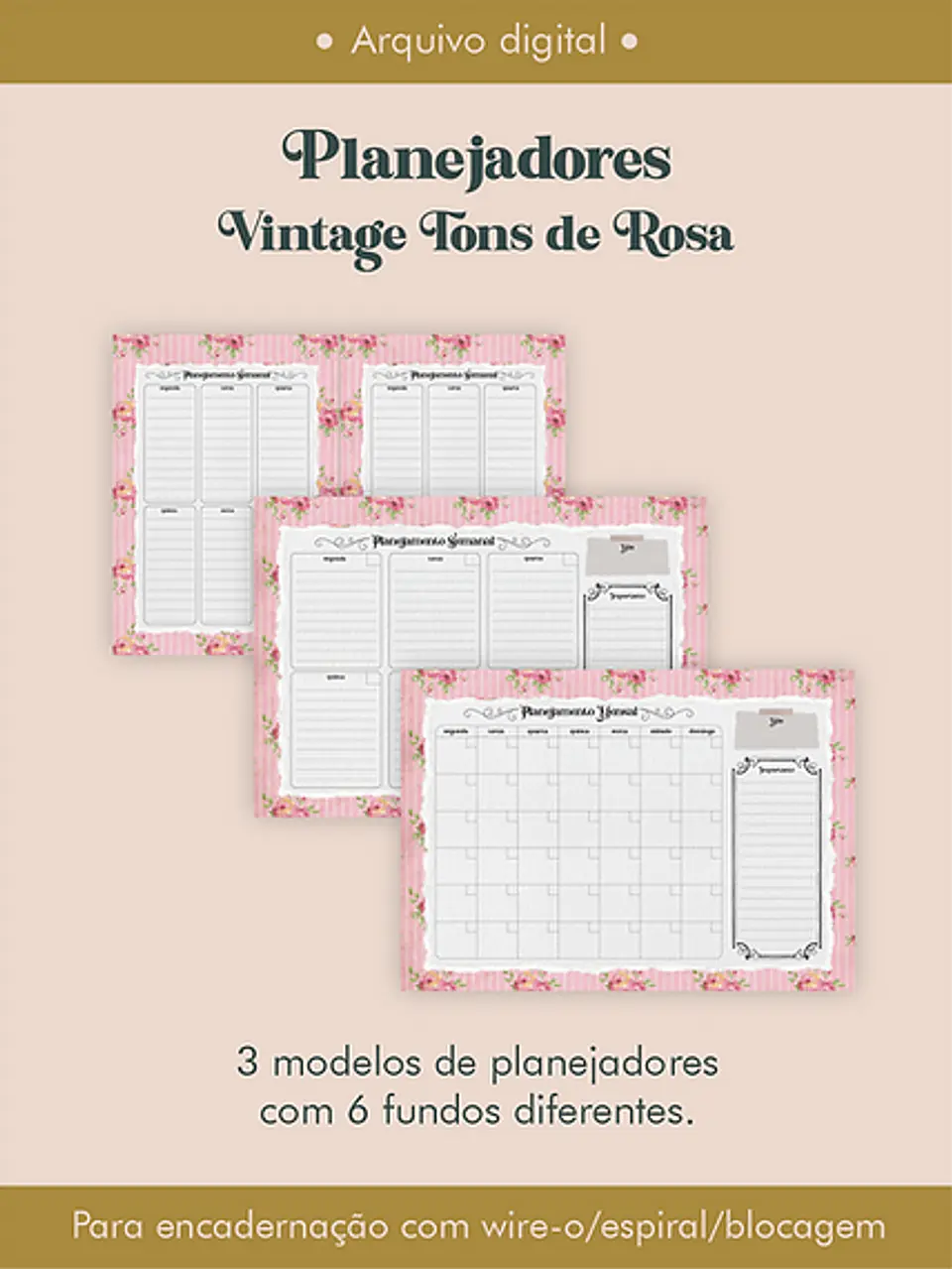 Arquivo Combo Planejadores Vintagens Tons de Rosa - Perfeito Miolo 6