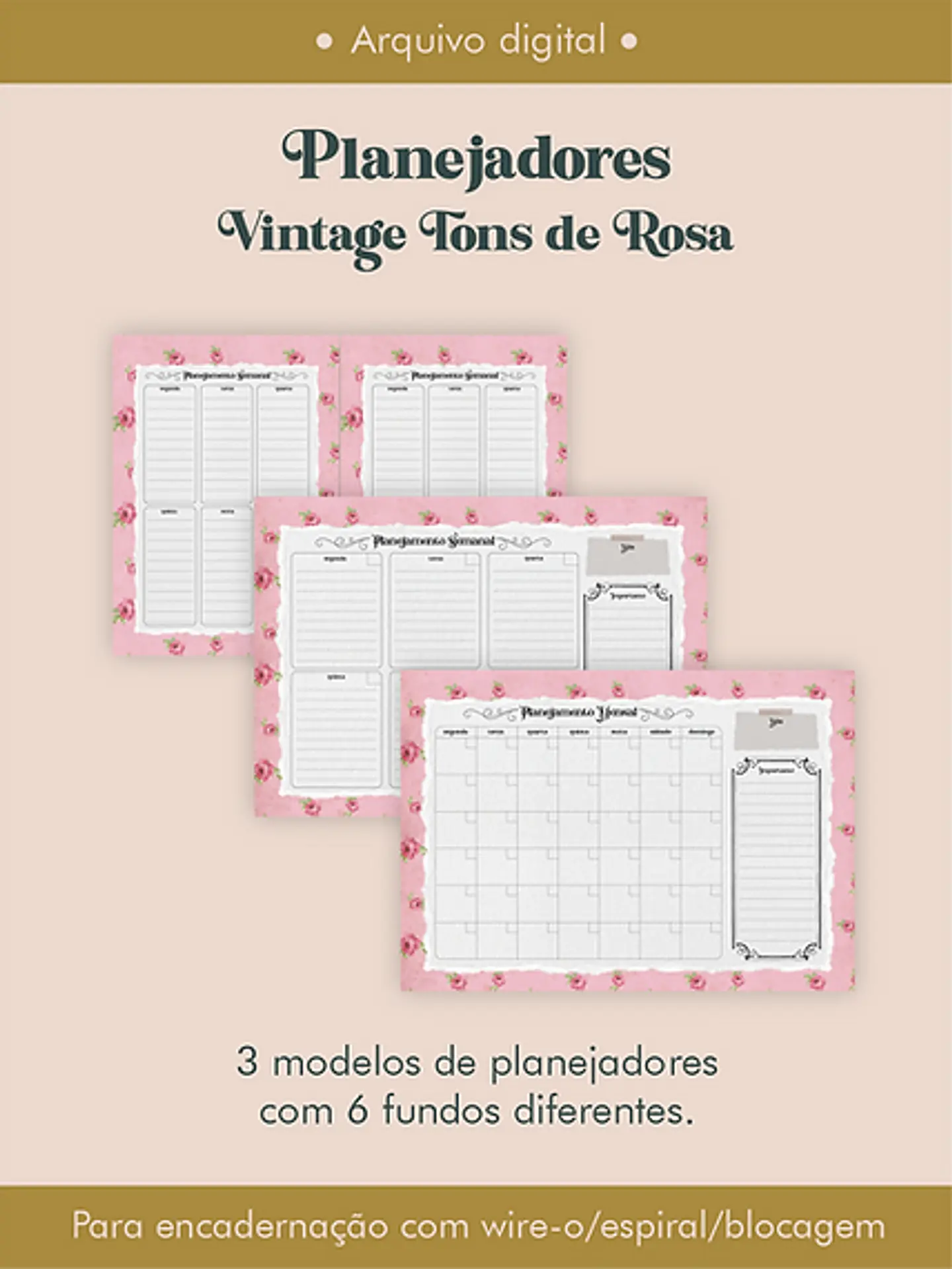 Arquivo Combo Planejadores Vintagens Tons de Rosa - Perfeito Miolo 7