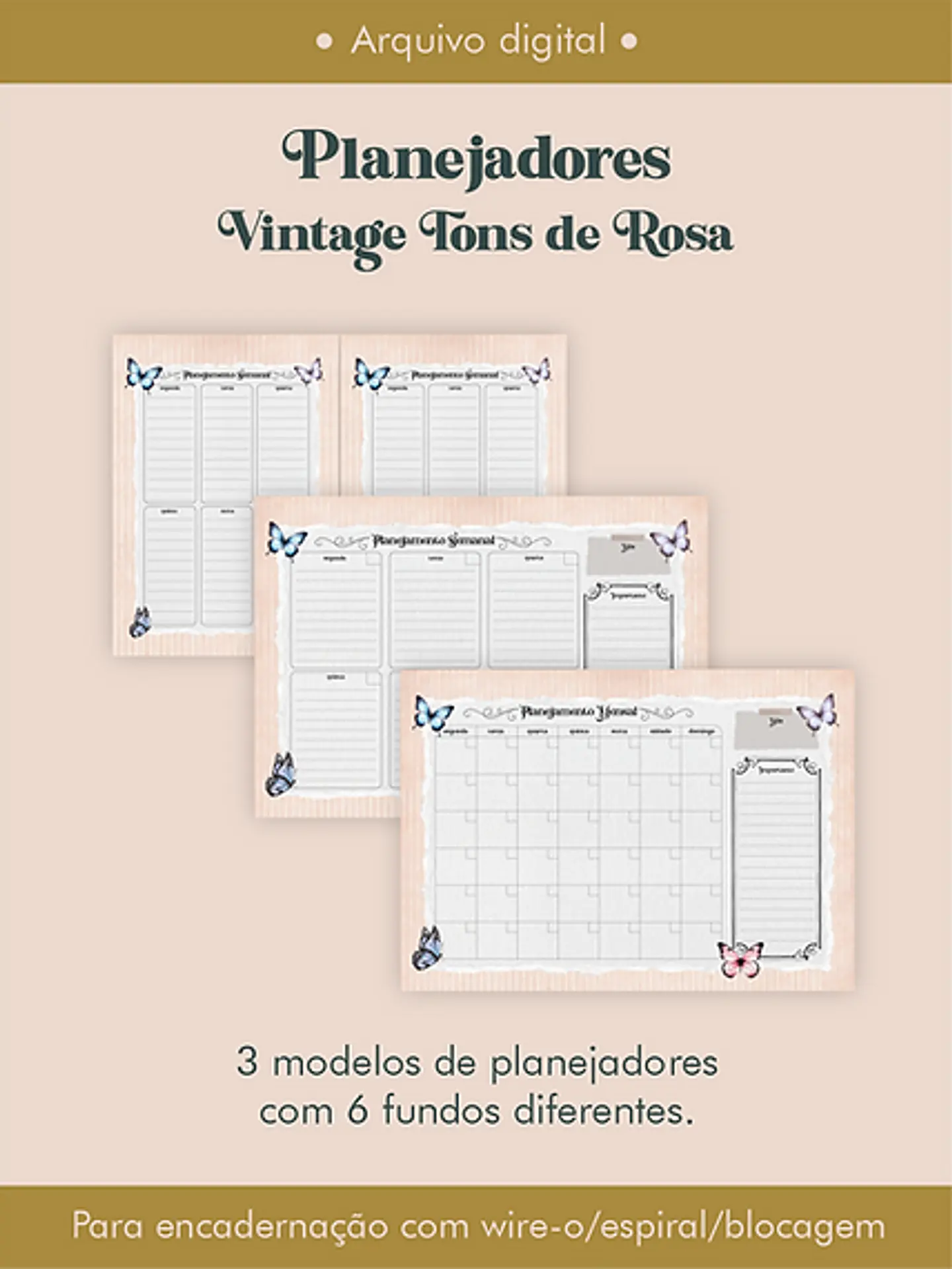 Arquivo Combo Planejadores Vintagens Tons de Rosa - Perfeito Miolo 8