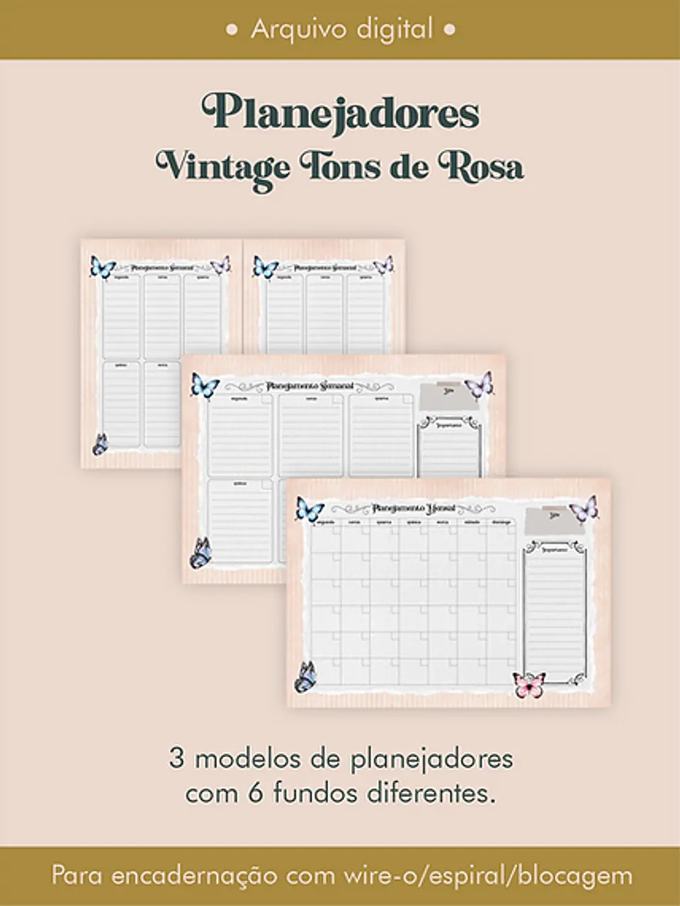 Arquivo Combo Planejadores Vintagens Tons de Rosa - Perfeito Miolo 8