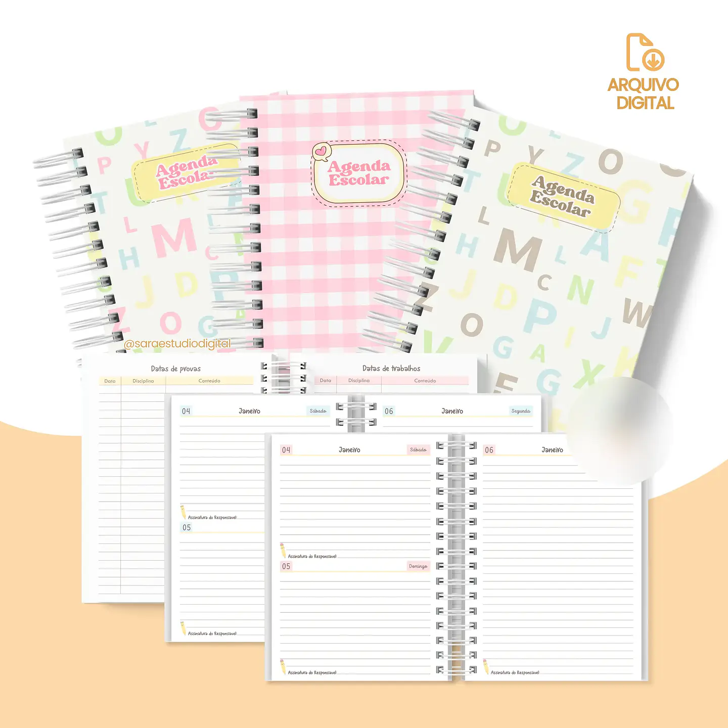 Arquivo Agenda Escolar DATADA 2025 – 1DPP com Sáb e Dom juntos - SARA 1