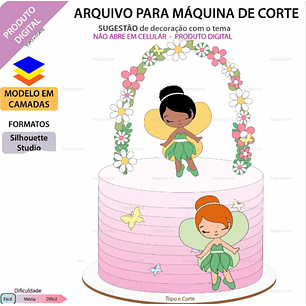 Arquivo Topo de Bolo Fadinhas Arco de Flores - EM CAMADAS