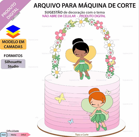 Arquivo Topo de Bolo Fadinhas Arco de Flores - EM CAMADAS