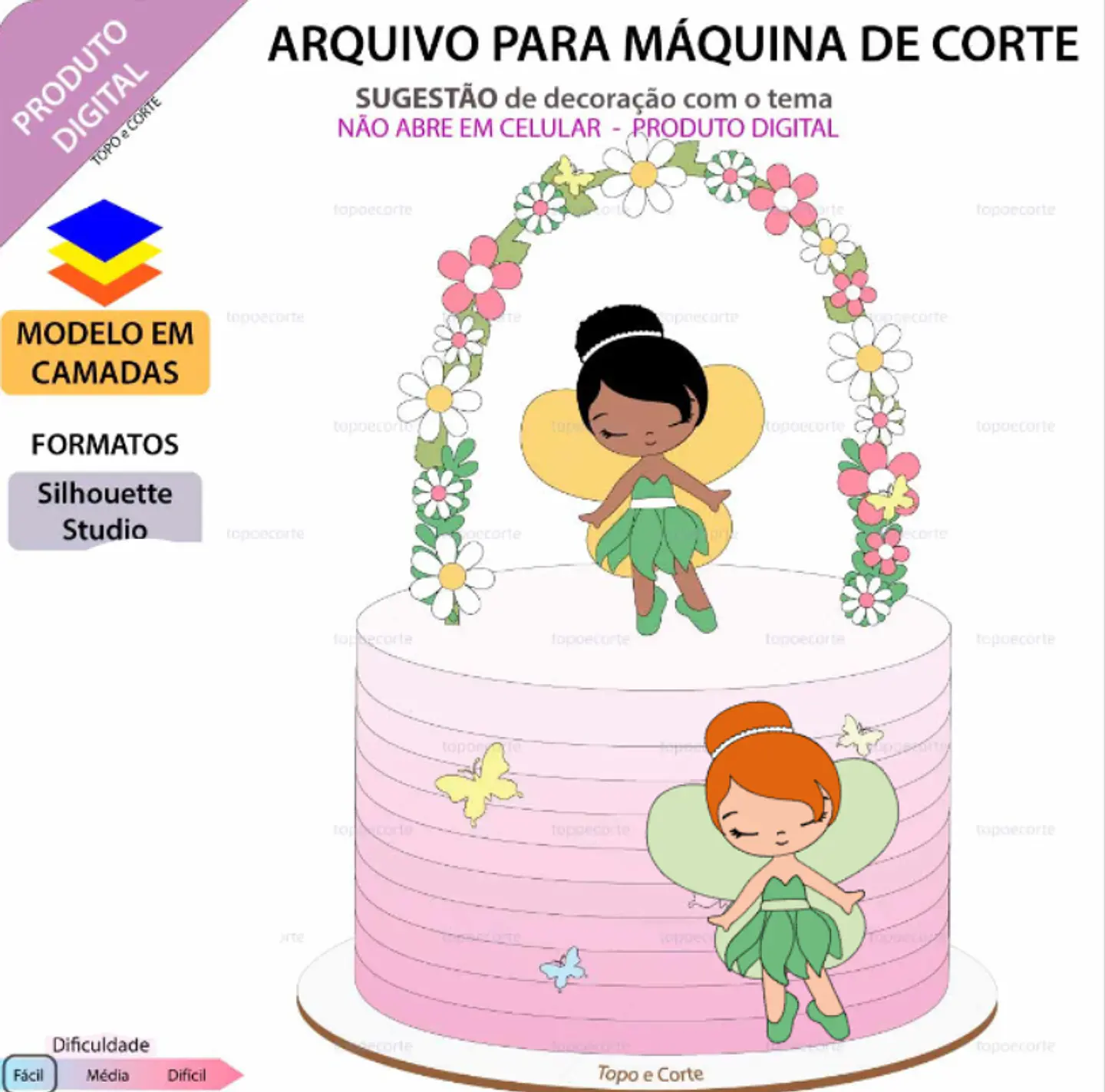 Arquivo Topo de Bolo Fadinhas Arco de Flores - EM CAMADAS 1